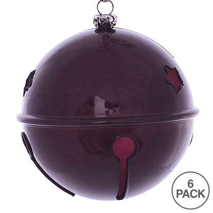 Vickerman 4" Burgundy Wood Grain Bell Christmas Ornament 6 per Bag