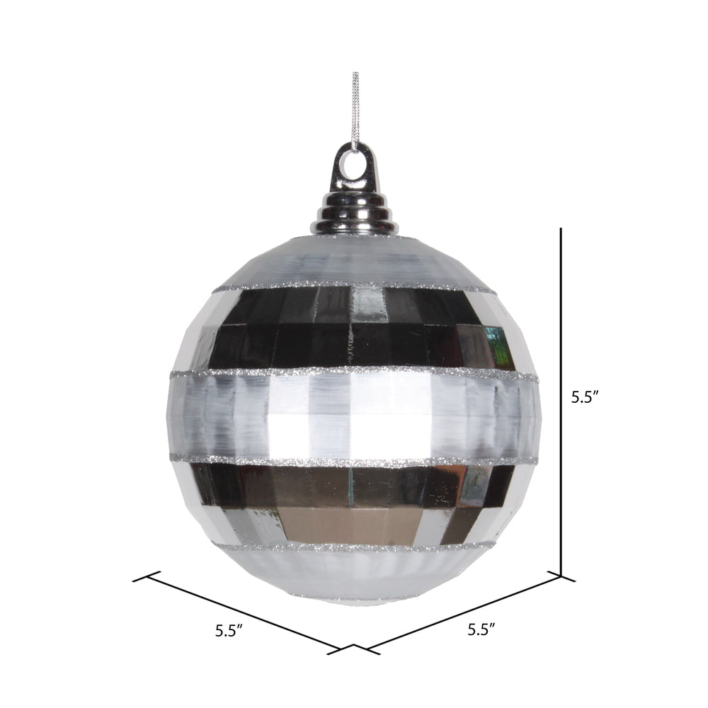 Vickerman 5.5" Silver Shiny and Matte Mirror Ball Christmas Ornament with Glitter Accents