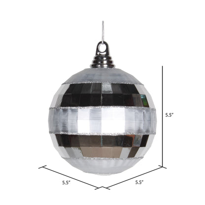 Vickerman 5.5" Silver Shiny and Matte Mirror Ball Christmas Ornament with Glitter Accents