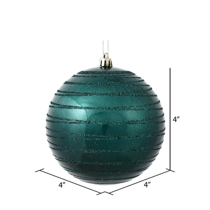 Vickerman 4" Sea Blue Candy Finish Ball Ornament with Glitter Lines 4 per Bag