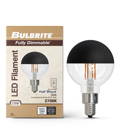 Bulbrite 862063 LED Filament Pack of (4) 5 Watt Dimmable G25 Light Bulb with Half Black Glass Finish and Medium (E26) Base - 2700K (Warm White Light), 400 Lumens