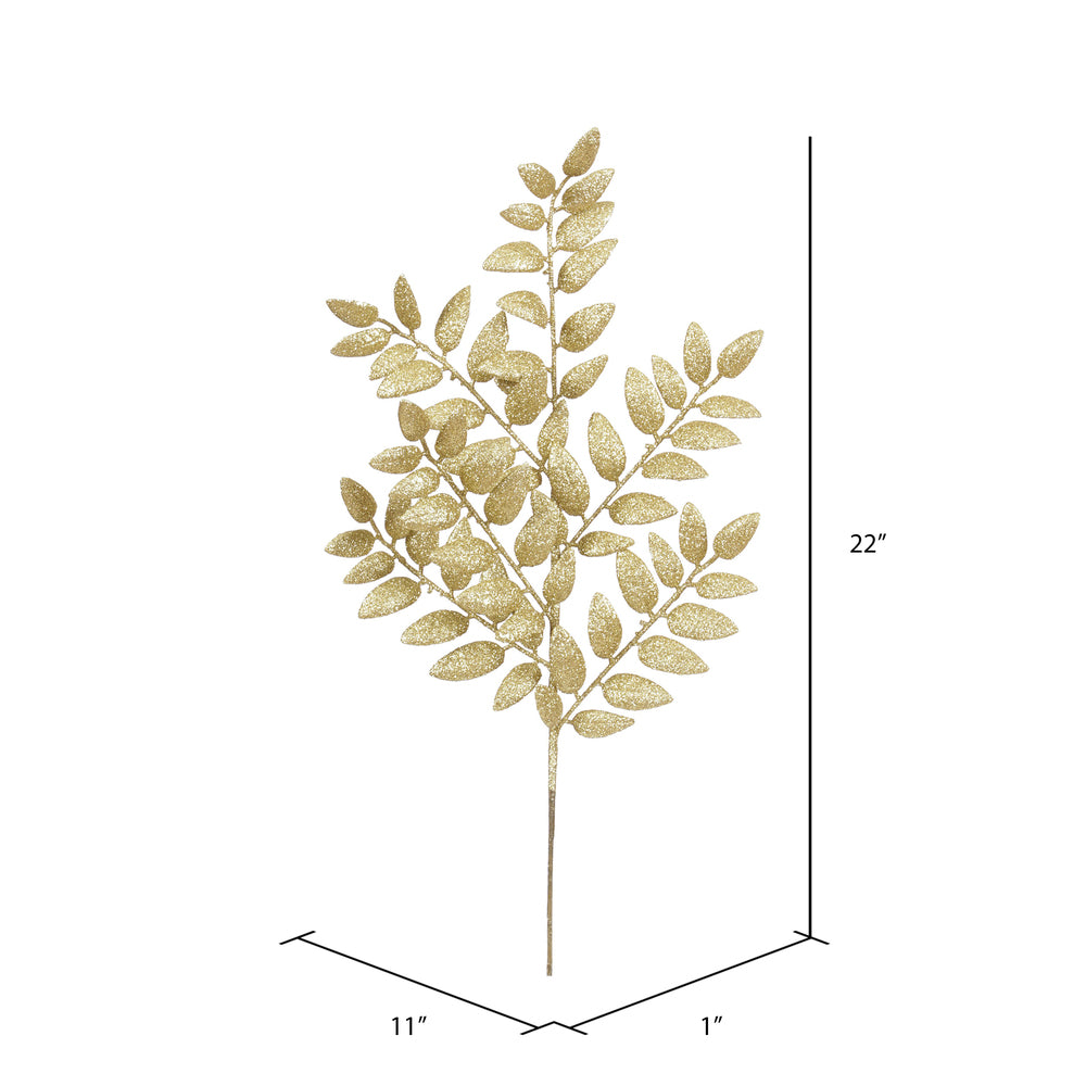 Vickerman 22" Gold Glitter Honey Locust Artificial Christmas Spray. Includes 6 sprays per pack.