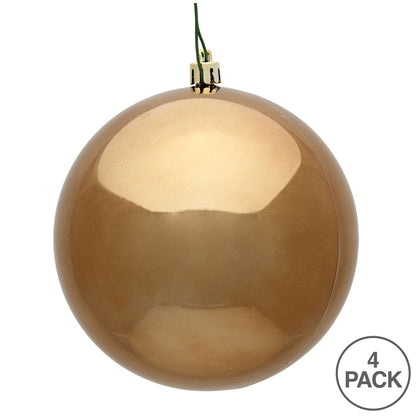 Vickerman 6" Mocha Shiny Ball Ornament 4 per Bag
