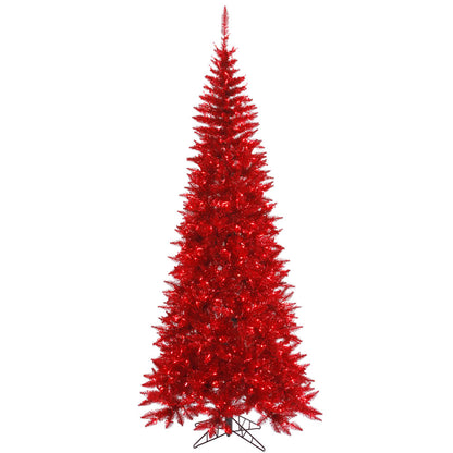 Vickerman 10' Tinsel Red Fir Slim Artificial Christmas Tree Red  Dura-lit LED Lights