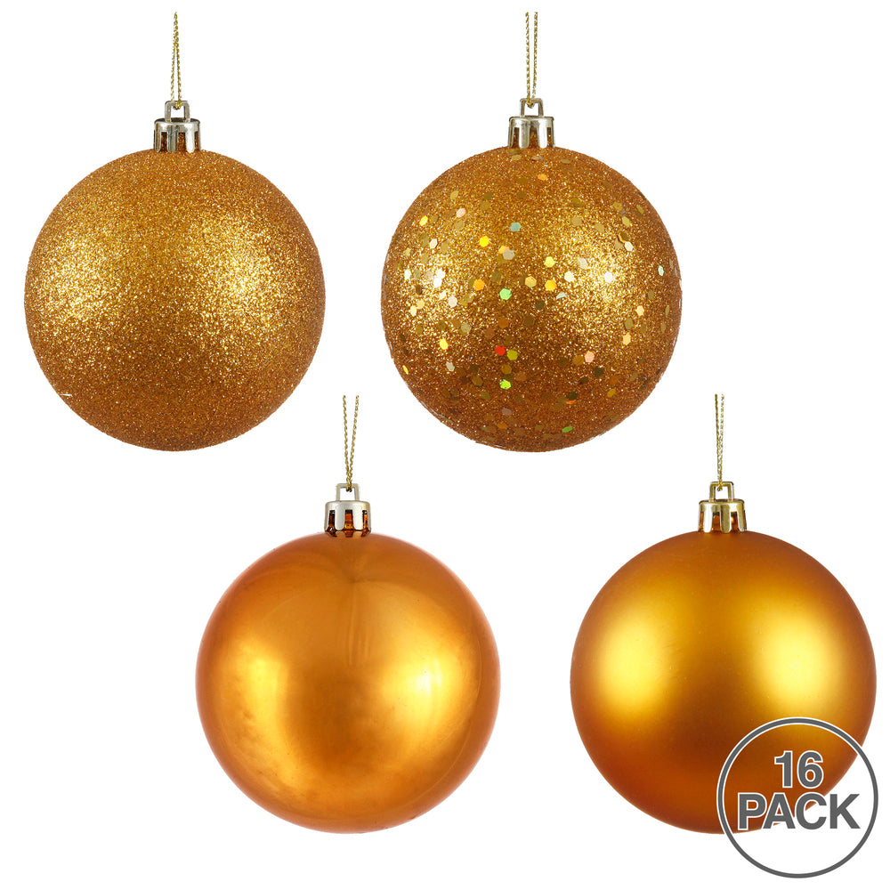 Vickerman 3" Antique Gold 4-Finish Ball Ornament Assortment 16 per Box