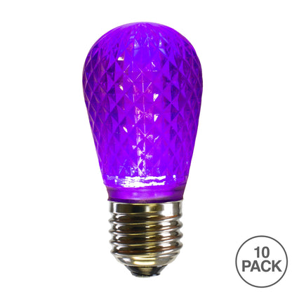 Vickerman S14 LED Purple Faceted Replacement Bulb E26 Nickel Base 10 Bulbs per Pack.