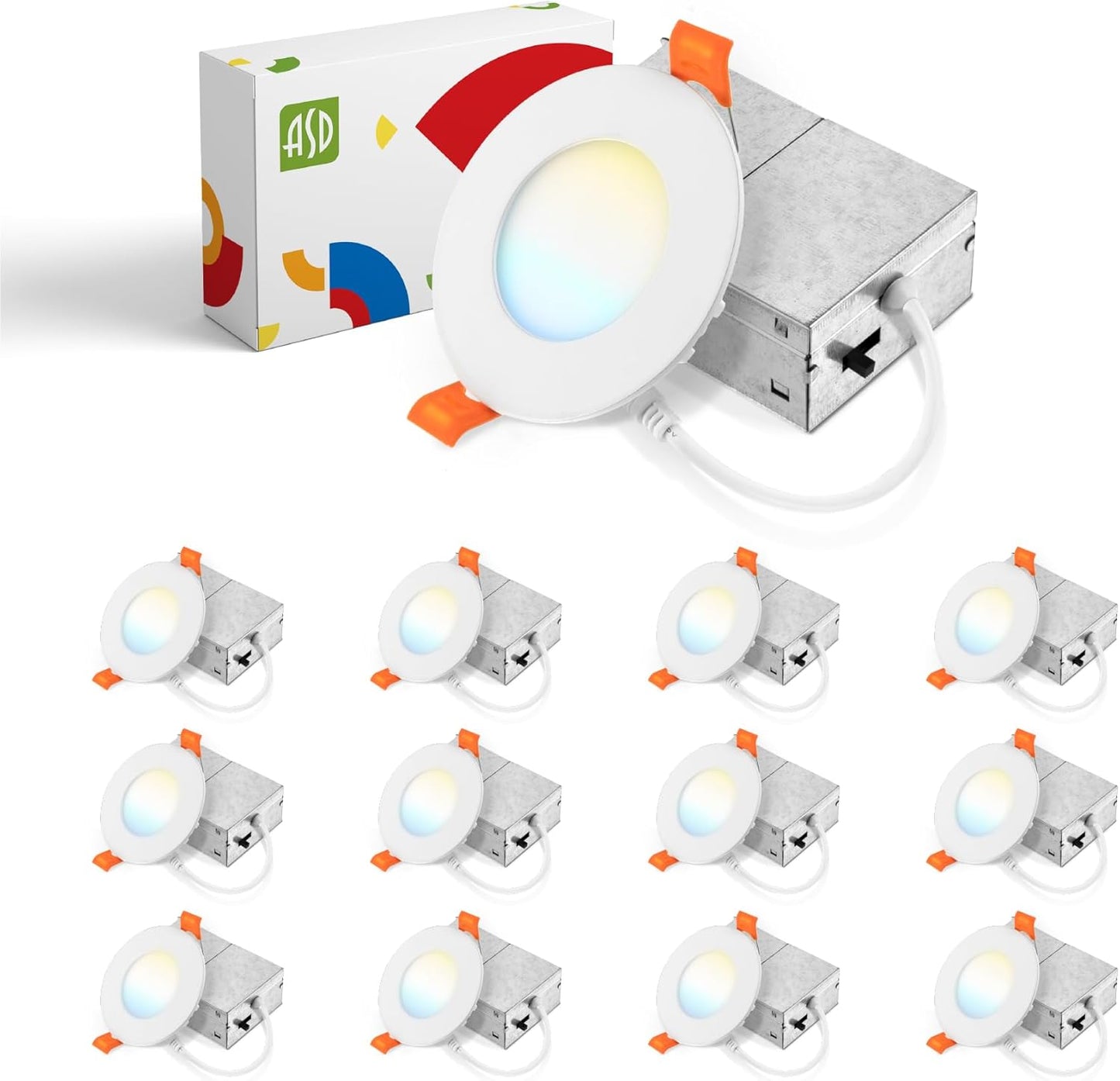 ASD Lighting LED Recessed Mini Panel Round 3inch 6W 120V Triac 2700/3000/3500/4000/5000K White UL Energy Star 12 pack
