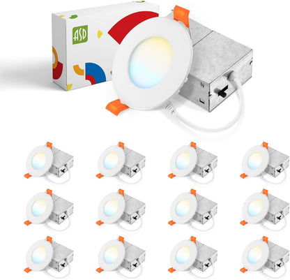 ASD Lighting LED Recessed Mini Panel Round 3inch 6W 120V Triac 2700/3000/3500/4000/5000K White UL Energy Star 12 pack