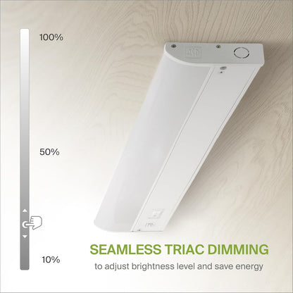 ASD Lighting LED Under Cabinet Bullnose 18" 8W 120V Dimmable CCT Selectable 3000/4000/5000K Hardwired, On/Off Switch, White ETL Energy Star 2pack