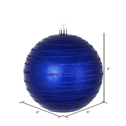 Vickerman 6" Cobalt Blue Candy Finish Ball Ornament with Glitter Lines 3 per Bag