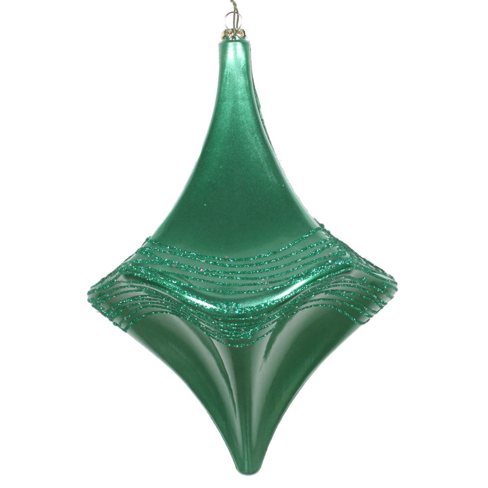 Vickerman 8" Seafoam Green Candy Glitter Drop Ornament. This ornament is the perfect addition to any holiday decorating project. Each ornament features a drilled cap with threaded wire for easy decorating.