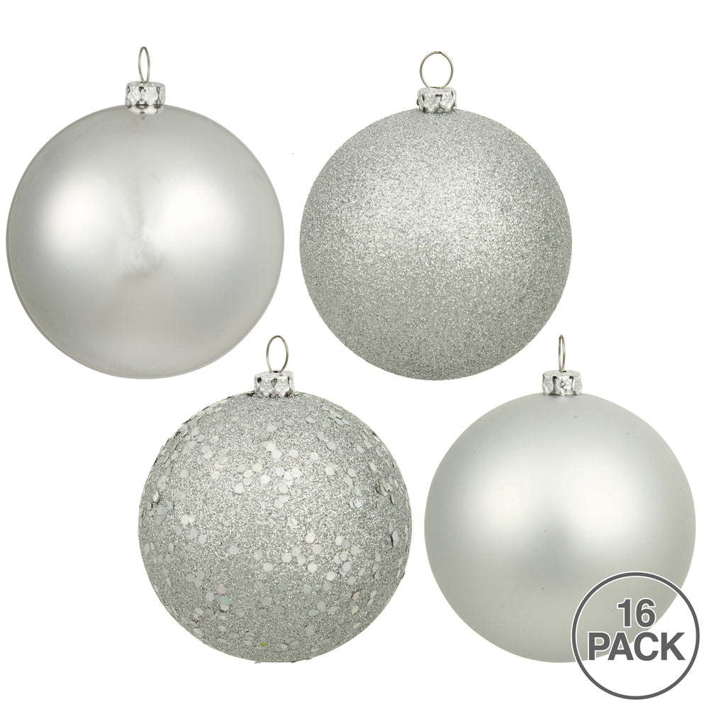 Vickerman 3" Silver 4-Finish Ball Ornament Assortment 16 per Box