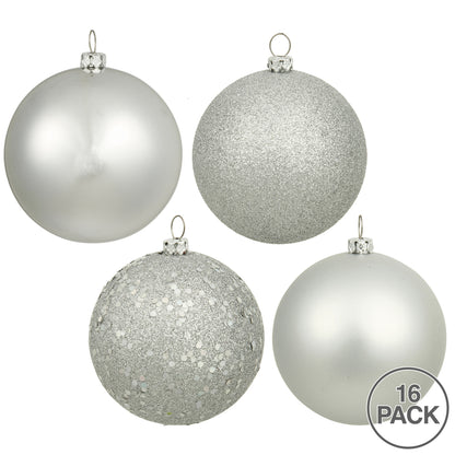 Vickerman 3" Silver 4-Finish Ball Ornament Assortment 16 per Box