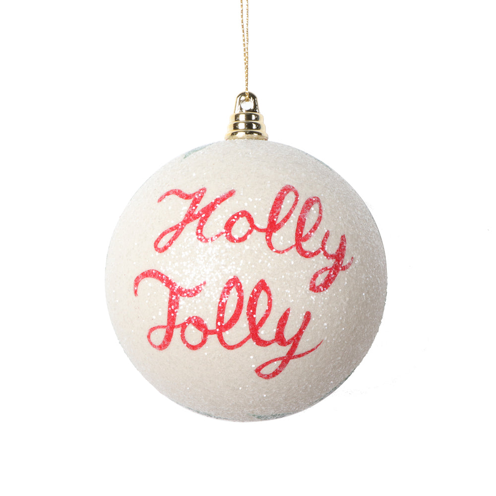 Vickerman 4" Holly Jolly White Ball Ornament 3 per bag.