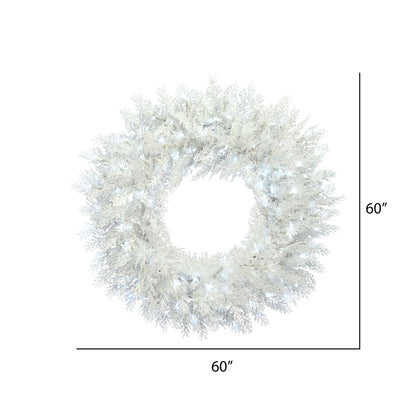 Vickerman 60" Flocked Cedar Pine Artificial Christmas Wreath Pure White Low Voltage LED Wide Angle Lights.