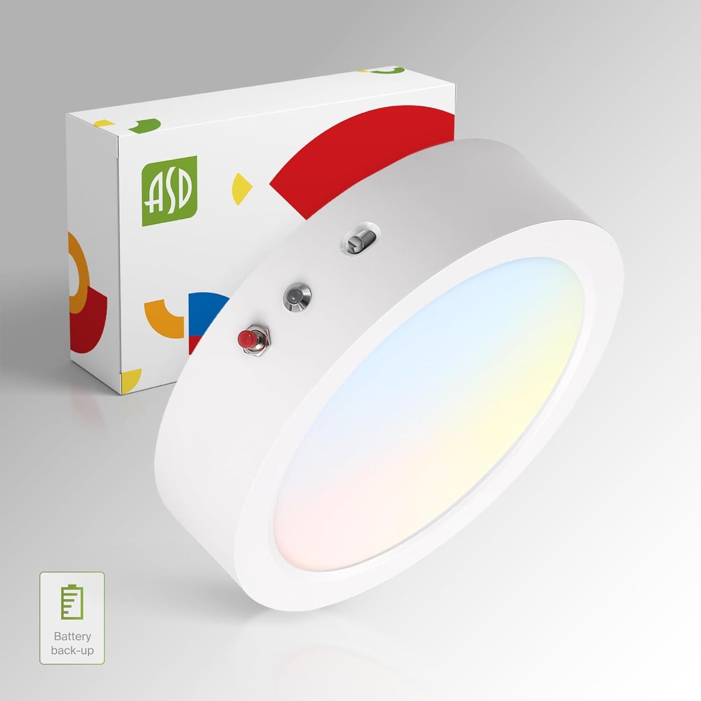 ASD Lighting LED Round Surface Mini Panel 7" 15W 120V CCT Selectable 3000/4000/5000K Dimmable with Battery back-up 6W White ETL