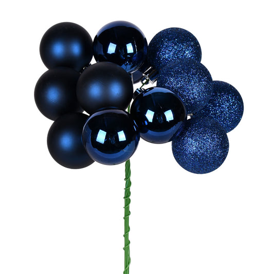 Vickerman 12" Midniight Blue Ball Christmas Pick 4 per set