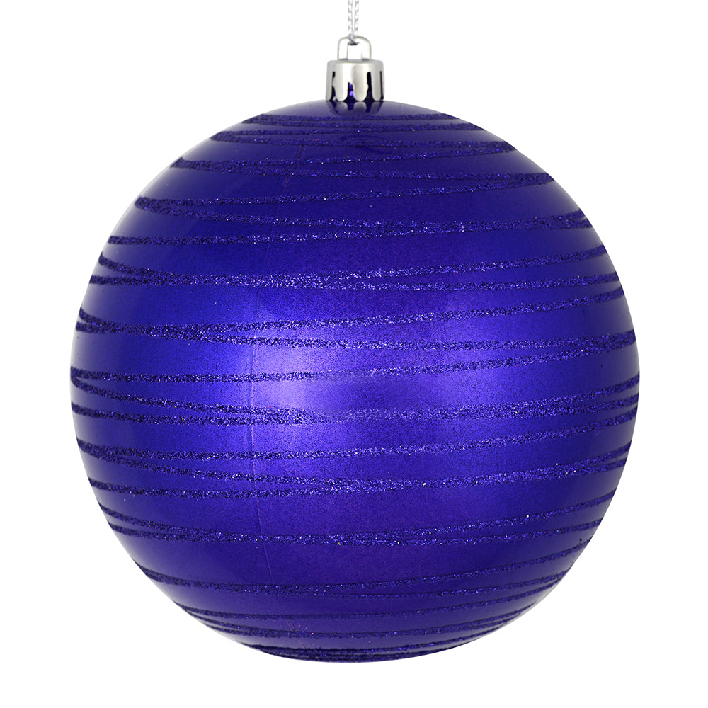 Vickerman 6" Purple Candy Finish Ball Ornament with Glitter Lines 3 per Bag