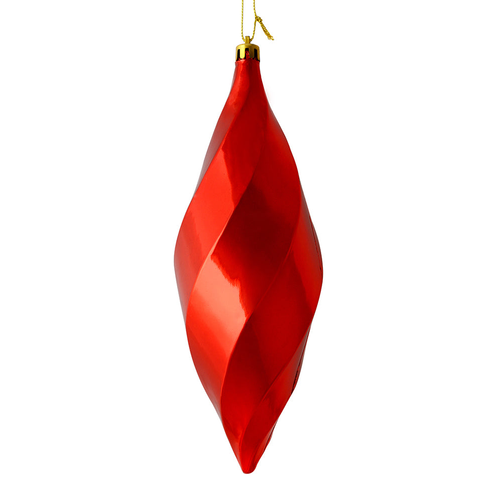 Vickerman 8" Red Shiny Swirl Finial Ornament Pack of 6
