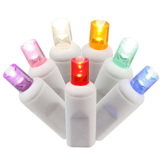 Vickerman 100 Multi-Colored Wide Angle LED Light on White Wire 50' Light Strand.