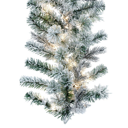Vickerman 9' x 14' Flocked Kiana Artificial Christmas Garland with Warm White LED lights.