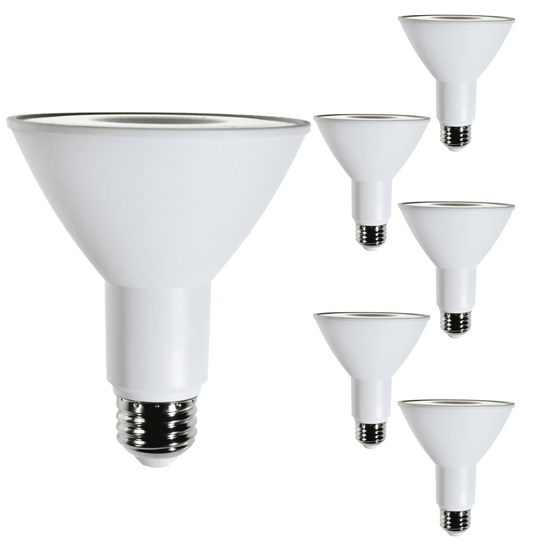 Damar PAR30 LED Long Neck Flood Light Bulb 8W 800 Lumen E26 Medium Base 3000K Soft White Ideal for Track & Recessed Spot Light Bulbs 120V CRI80 40° Beam Angle White Finish Pack of 6