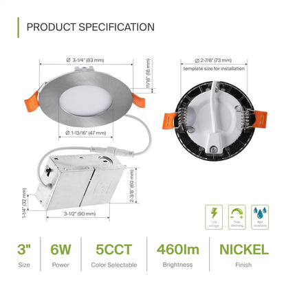 ASD Lighting LED Recessed Mini Panel Round 3inch 6W 120V Triac 2700/3000/3500/4000/5000K Nickel UL Energy Star