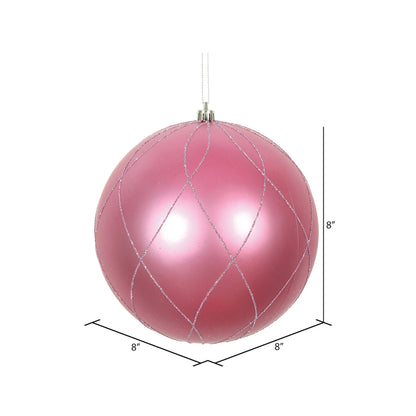 Vickerman 6" Mauve Matte and Glitter Swirl Ball Ornament with drilled and wired caps. Comes 3 per Box.