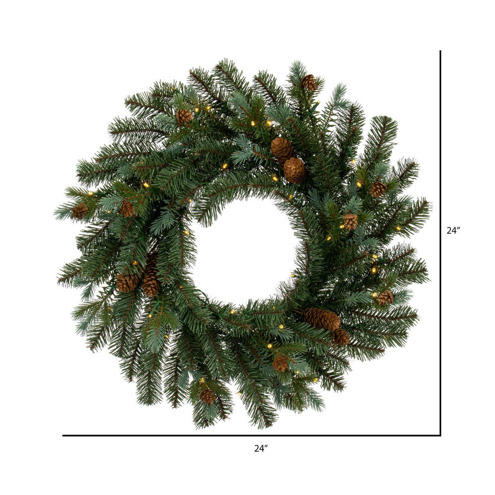 Vickerman 24" Blue Spruce Pine Cone Artificial Pre-Lit Wreath Battery Operated LED Warm White Lights