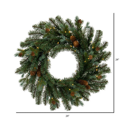 Vickerman 24" Blue Spruce Pine Cone Artificial Pre-Lit Wreath Battery Operated LED Warm White Lights