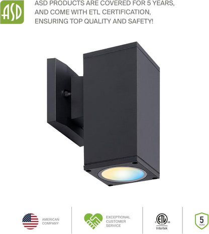 ASD Lighting LED Outdoor Wall Cylinder Square Up or Down 9W 120V 3000/4000/5000K with Photocell Black ETL
