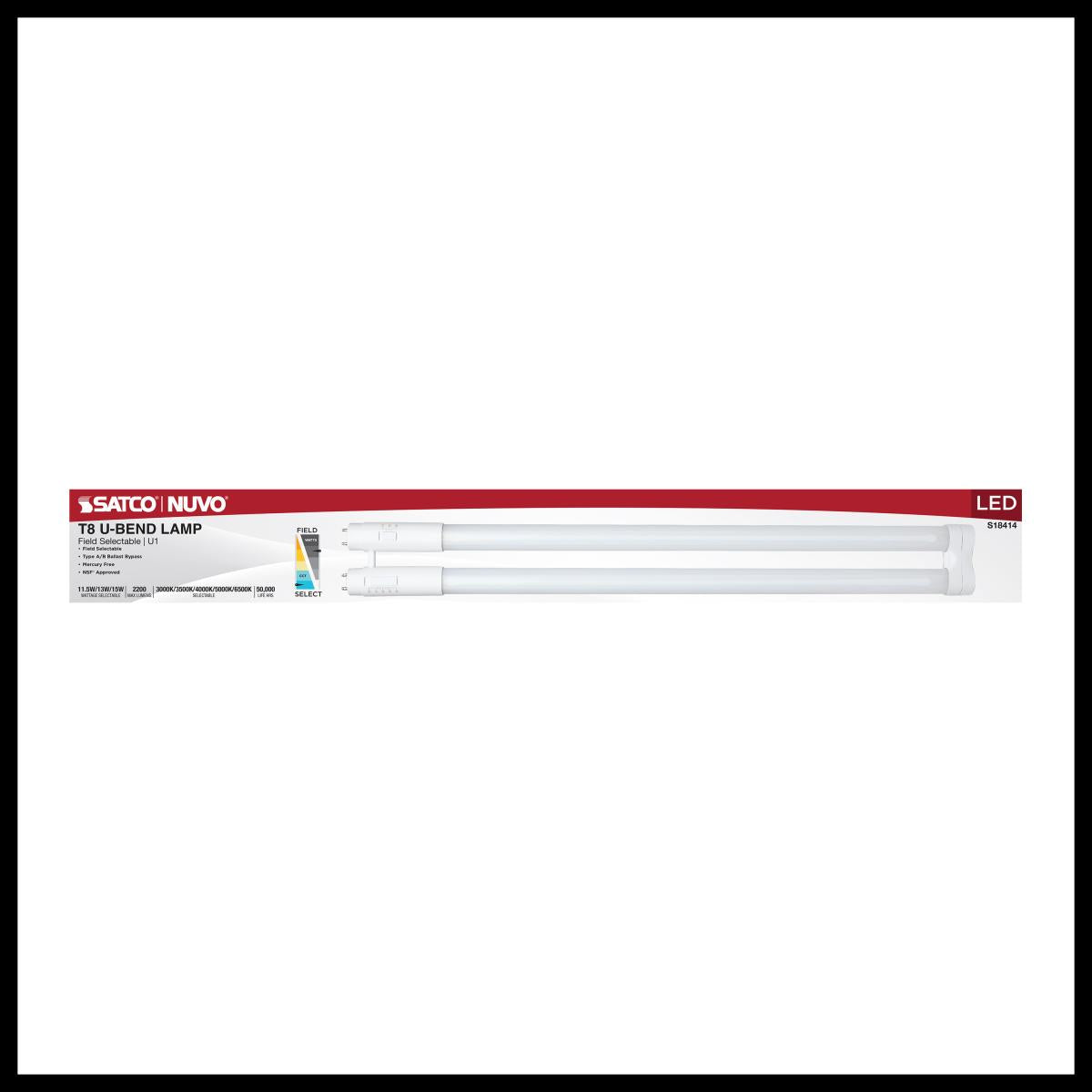 Satco 11.5/13/15 Wattage Selectable T8 U-Bend LED; 30K/35K/40K/50K/65K CCT Selectable; 1-Inch; Frost Finish; 120-277 Range Voltage