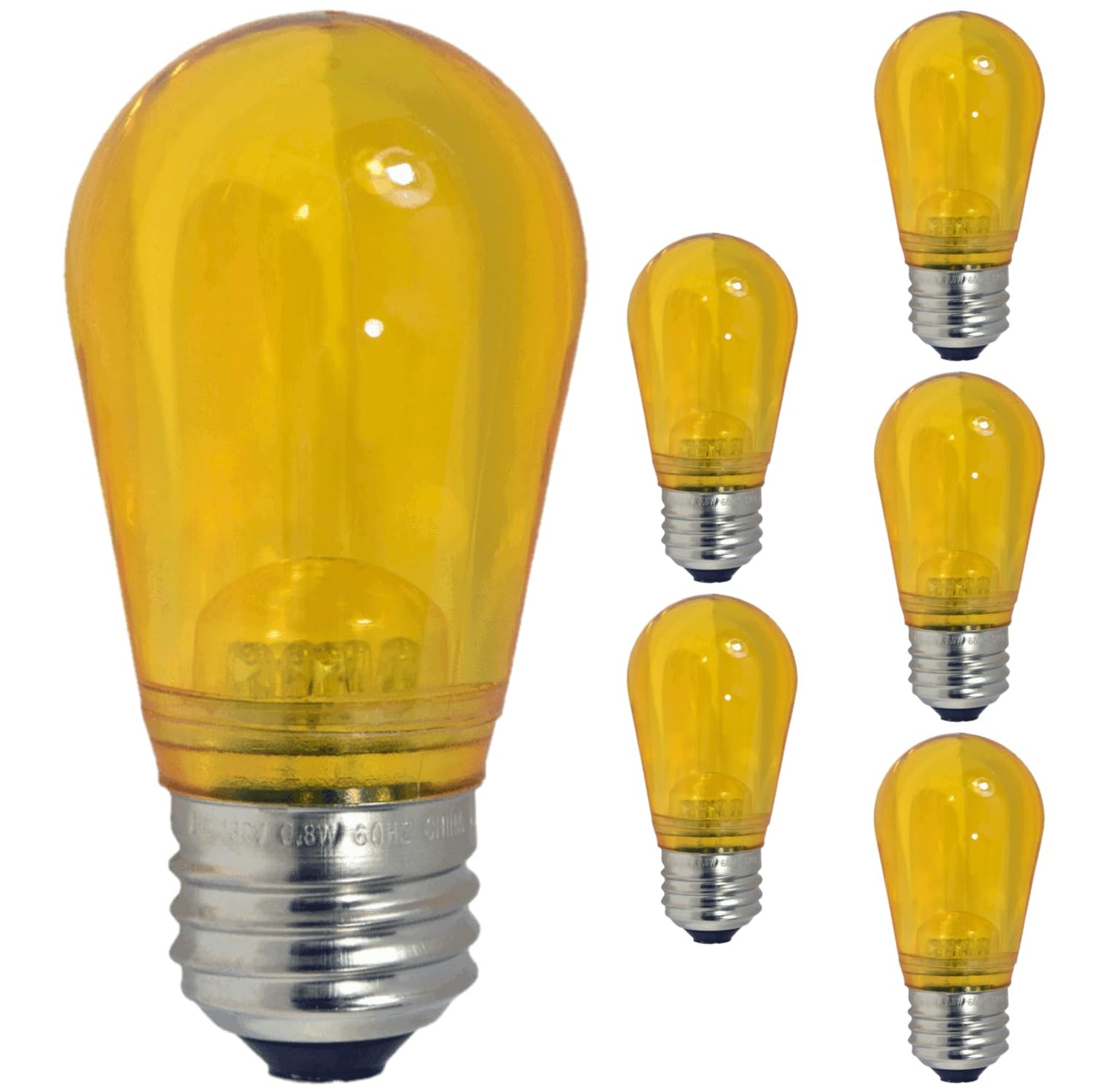 Damar- S14 Colored LED String Light Bulb Twinkle Transparent Yellow 0.55W-1.5W E26 Medium Base 100-130V Pack of 6- Shatterproof Waterproof Outdoor Indoor Replacement for Home Decorations Christmas