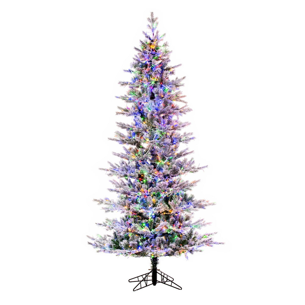 Vickerman 7.5' x 45" Flocked Slim Kiana Artificial Christmas Tree 3mm LED Color Changing Lights
