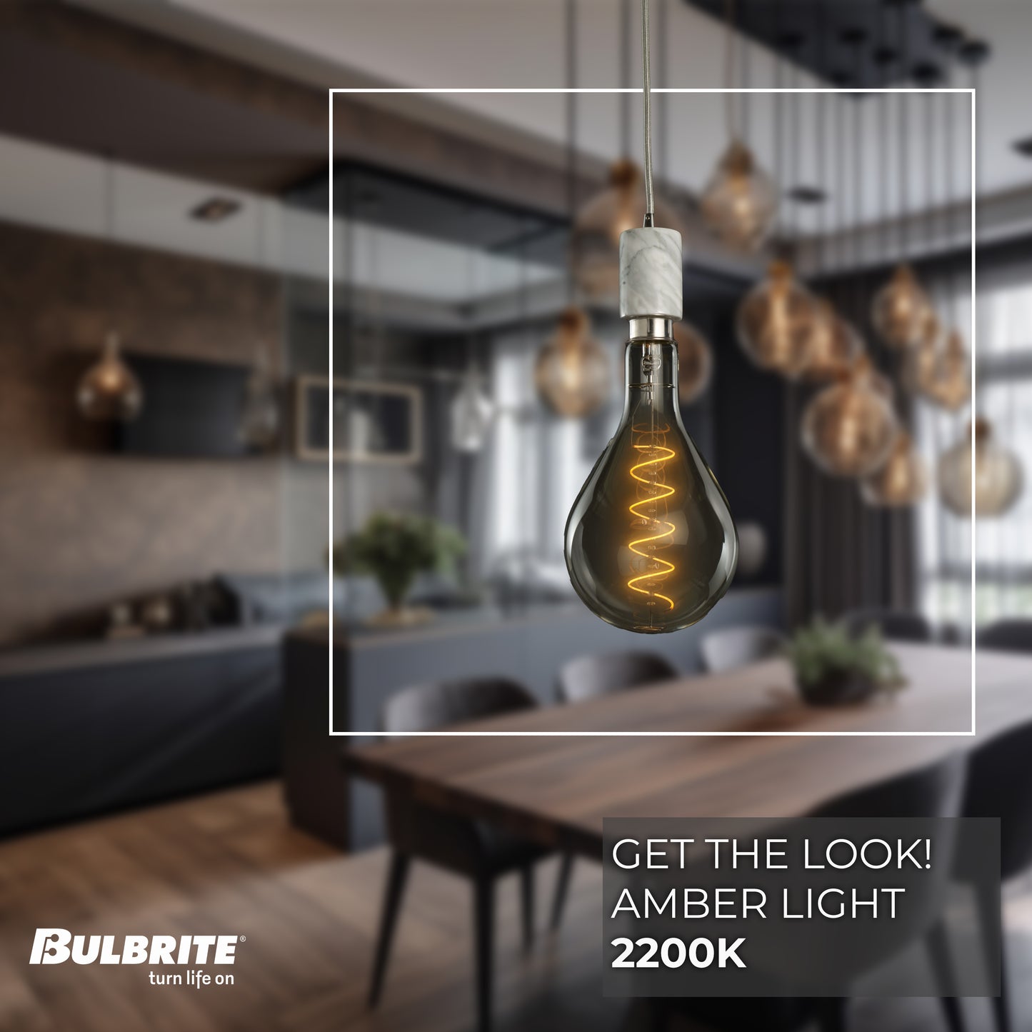 Bulbrite LED Grand Bulb and Pendant Kit of (1) 4 Watt Clear Glass 13" Pear Shaped Bulb and (1) White Marble Open Socket Pendant on White Fabric Braided Cord - 2200K (Amber Light)