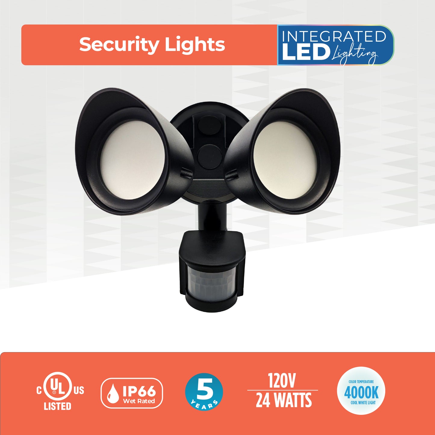 Bulbrite 773703 Motion Sensor / Dusk-To-Dawn Wired Outdoor 2-Head LED Security Flood Light, Black
