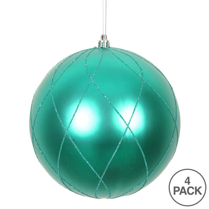 Vickerman 4" Teal Matte and Glitter Swirl Ball Ornament 4 per Box