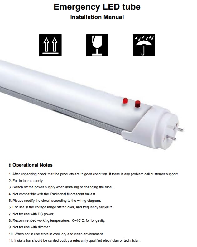 Damar- 4Ft T8 LED Emergency Tube Light Bulb Emergency Mode: 680 Lumens for 90mins Single-Ended Bypass 15W 2000 Lumens 5000K Bright White G13 Base 120-277V Pack of 10- Fluorescent Replacement