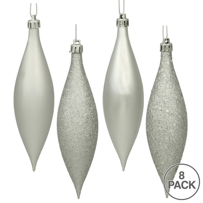 Vickerman 5.5" Silver Finial Drop Christmas Ornament Assorted 4 Finish 8 per Pack