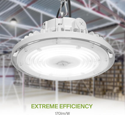ASD Lighting LED UFO High Bay with Q-base Power Adjustable 100/120/150W 120-277V CCT Selectable 3000/4000/5000K Dimmable White UL DLC Premium