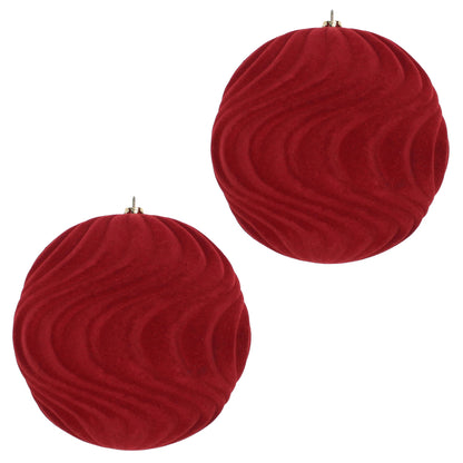 Vickerman 6" Burgundy Flocked Wave Ball Ornament 2 per Bag