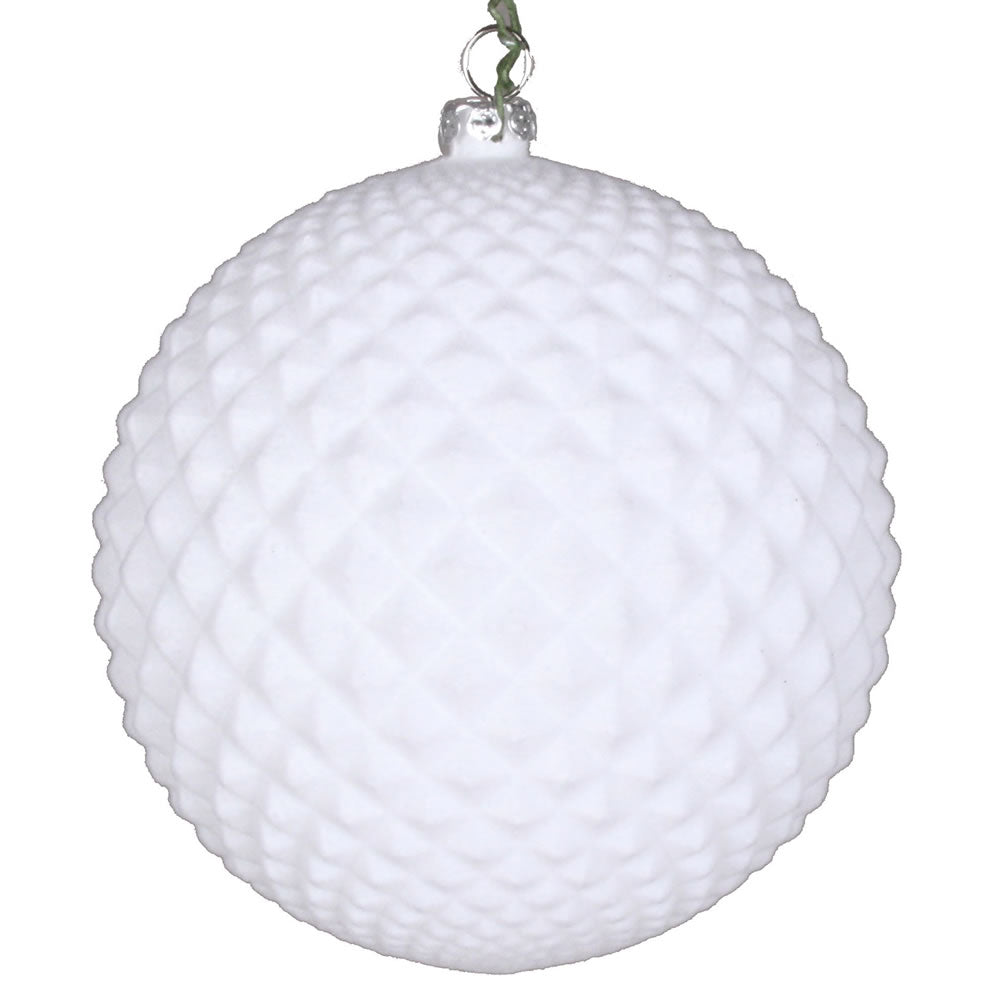 Vickerman 4" White Flocked Durian Ball Ornament 3 per Bag