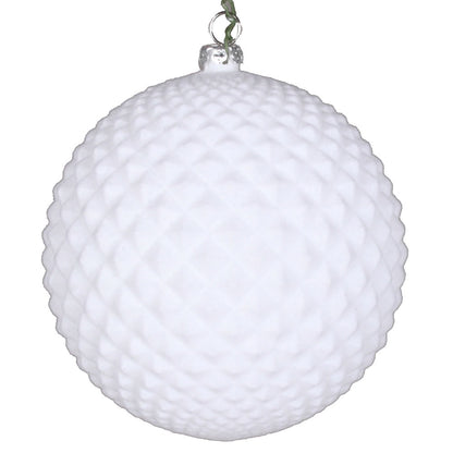 Vickerman 4" White Flocked Durian Ball Ornament 3 per Bag