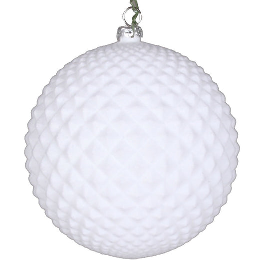 Vickerman 4" White Flocked Durian Ball Ornament 3 per Bag
