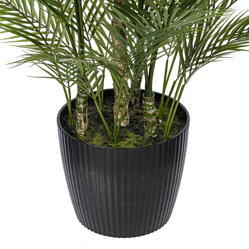 Vickerman 60" Green Areca Palm Plant. This is an artificial plant in a black plastic pot.