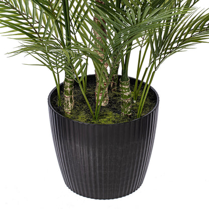 Vickerman 60" Green Areca Palm Plant. This is an artificial plant in a black plastic pot.