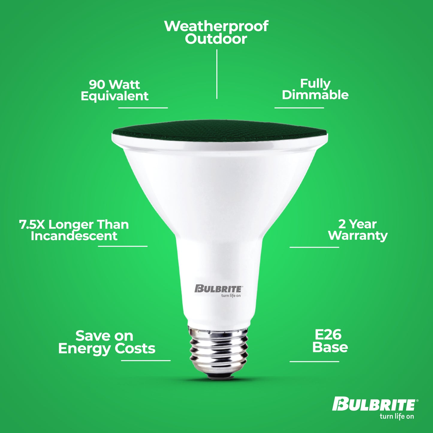 Bulbrite 772503 90-Watt Equivalent, Green Color PAR38 Weatherproof Outdoor E26 Medium Base Flood LED Light Bulb