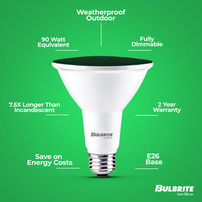 Bulbrite 772503 90-Watt Equivalent, Green Color PAR38 Weatherproof Outdoor E26 Medium Base Flood LED Light Bulb