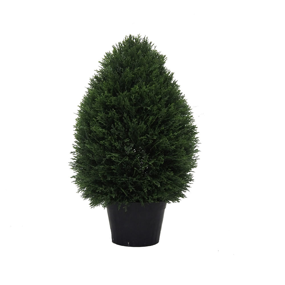 Vickerman 24" Artificial Cedar Teardrop Shaped Bush Black Plastic Pot.