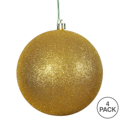 Vickerman 4.75" Antique Gold Glitter Ball Ornament 4 per Bag